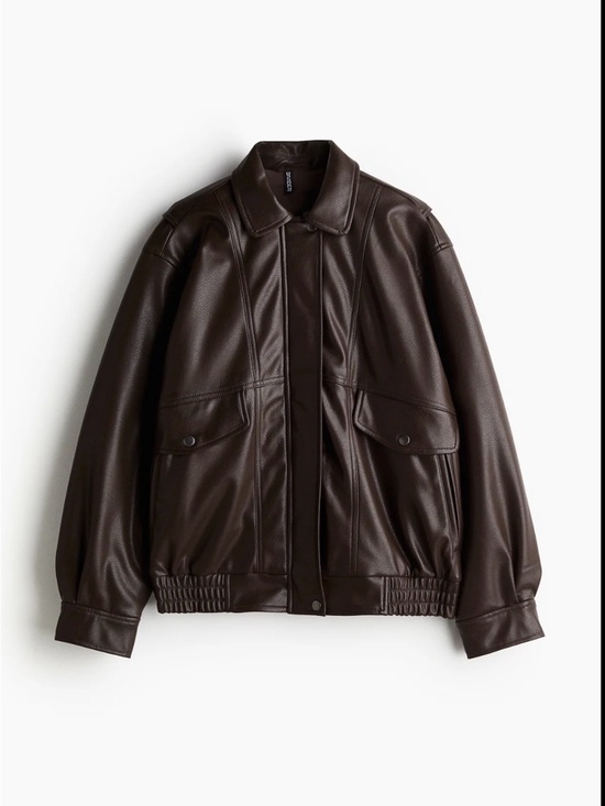 H&M Jackets & Blazers - H&M Women's Dark Brown Faux Leather Bomber Jacket